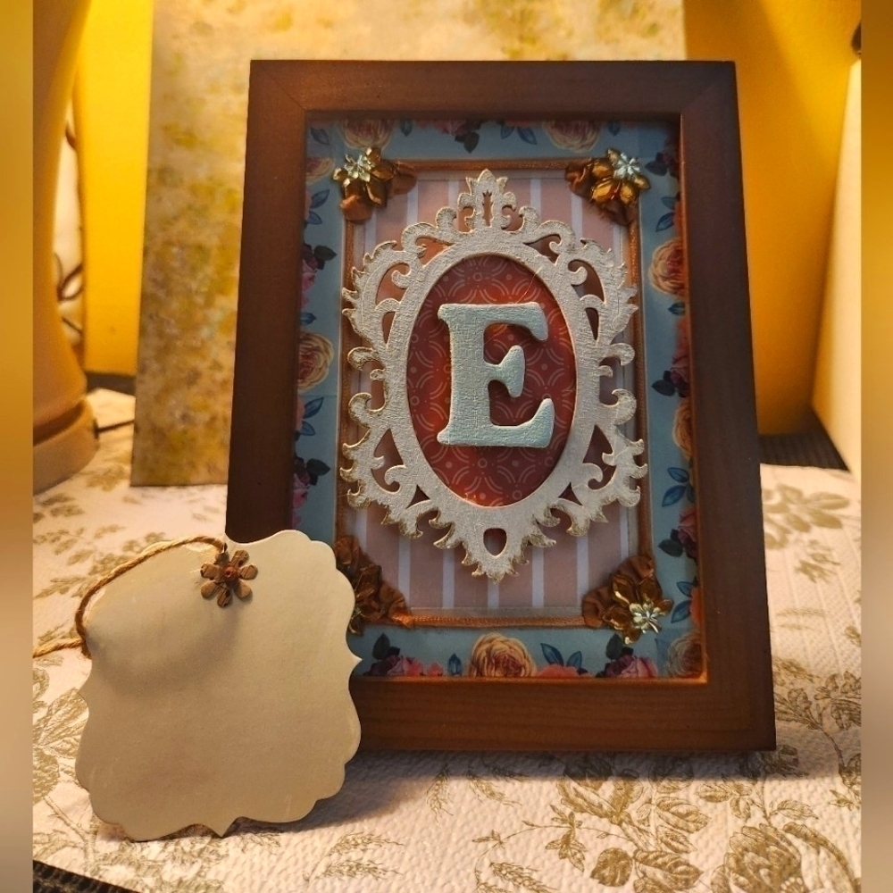 Handcrafted 3D Initials "E" Framed Design wall hang/stand display. 5" x …